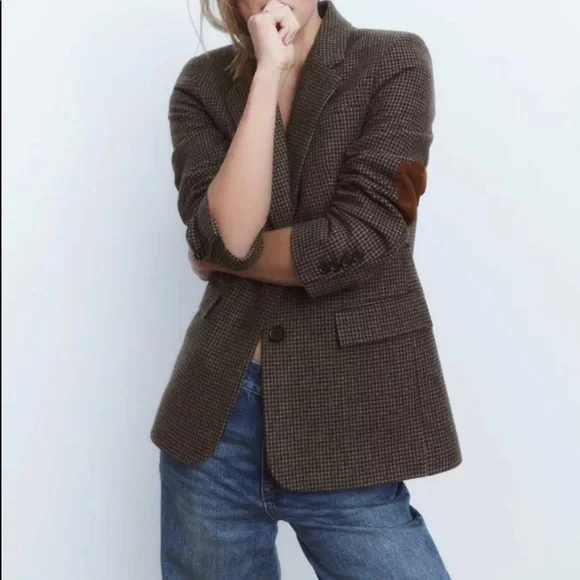Blazers Zara Wool Blend Checkered Mujer Marrones De Blazer ZARA De